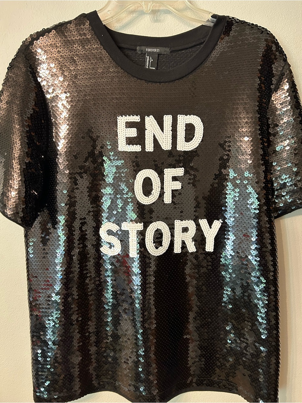 Forever 21 Black Sequin 'END OF STORY' Tee